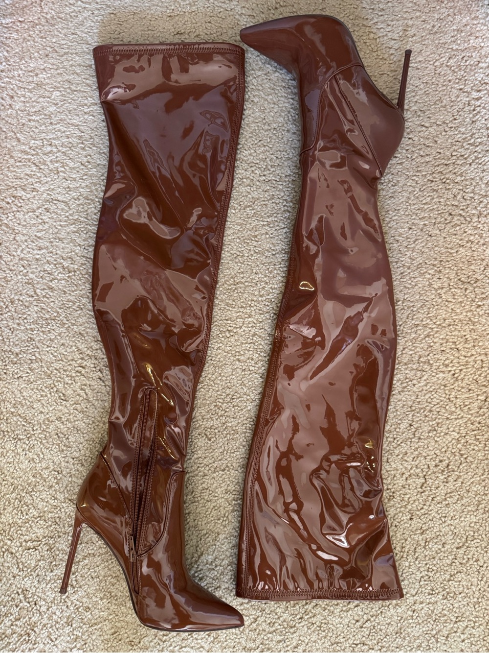 Steve Madden Shiny Chestnut Brown Patent Over-the-Knee Stiletto Boots